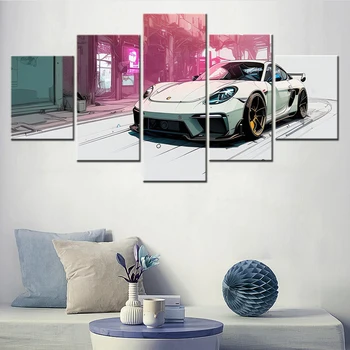 5 Шт. Холст, настенный художественный плакат, картина, Автомобили 718 Cayman, обои, домашний декор, модульная картина, принт для гостиной, художественное оформление