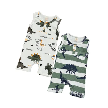 Citgeett/ Летний комбинезон с рисунком динозавра для новорожденных мальчиков, комбинезон без рукавов с круглым вырезом, одежда с карманами