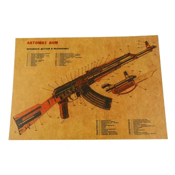 Винтажный плакат AK-47 Крафт-бумага Краска Винтажная Наклейка на стену Гостиная Искусство Ремесла Бар Домашний Декор Эстетическое искусство Настенная живопись