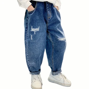 Джинсы для мальчиков с большими дырками, детские джинсы для мальчиков, повседневные детские джинсы, весенне-осенняя детская одежда 6, 8, 10, 12, 14 лет