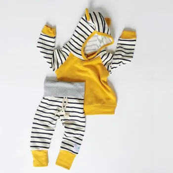 Комплекты осенней одежды для маленьких мальчиков от 0 до 3 лет, Пуловер с длинными рукавами для малышей, Толстовки с капюшоном + Штаны в полоску, Повседневная одежда для мальчиков 2022