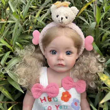 Кукла Реборн 55 см 22 дюйма Reborn Baby Girl Reborn Doll 3D-краска для кожи с венами Мягкая силиконовая кукла bebe reborn с длинными каштановыми волосами реалистичная принцесса
