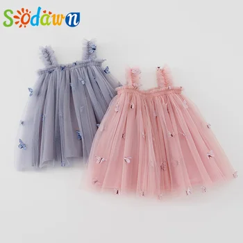 Летнее сетчатое платье принцессы на бретельках Sodawn, повседневное платье для девочек, детская одежда на 2-6 лет