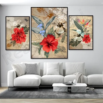 Принт гибискуса, винтажный гавайский ботанический плакат, иллюстрация цветка гибискуса, экзотическое цветочное украшение стены из цветов