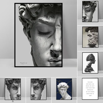 Скульптура Дэвида, картина на холсте, черно-белый эскиз, портрет, художественные плакаты и принты, хобби Дэвида, подарки для домашнего декора, художественная комната