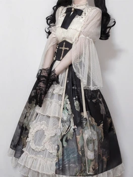 Французские винтажные комплекты в стиле Лолиты, Викторианские придворные женские милые блузки с кружевными рукавами и принтом бабочки, комплекты в стиле принцессы в готическом стиле в стиле Лолиты