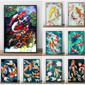 Японская Красная рыба Кои Пейзаж Картина Карп Холст Живопись HD Печать Плакатов для современной гостиной Настенное искусство Домашний декор Cuadros
