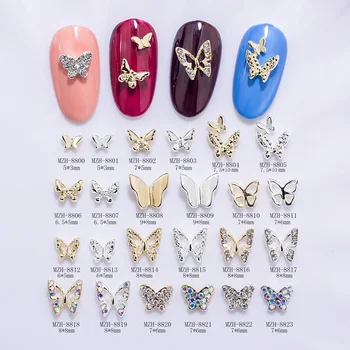 10 шт. Дизайнерские подвески-бабочки для дизайна ногтей, блестящие кристаллы из сплава золота/серебра в форме бабочки, Стразы для аксессуаров для ногтей
