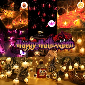 11 Стильных светодиодных гирлянд на Хэллоуин, портативные головные фонари с черепом-призраком в виде тыквы, Домашние бары, украшения для вечеринок на Хэллоуин