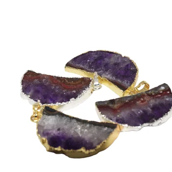 2023 Фиолетовый Кристалл камень Природа Жеода Друзы Аметист луна кулон для ожерелья женщины Женский кварц Позолоченный или Посеребренный 5шт
