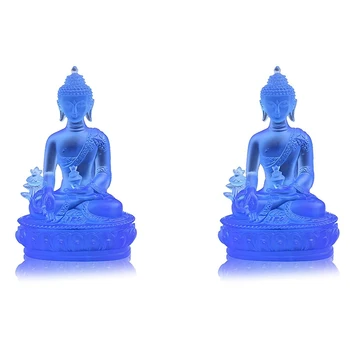 2X Статуя Будды Тибетской медицины, скульптура Будды из полупрозрачной смолы Декор для медитации Духовный декор Коллекционный -Синий
