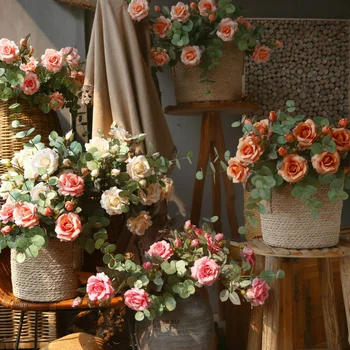 67 см Ретро двухголовая Вьющаяся роза Искусственный цветок Свадебное украшение для дома Поддельный Цветочный Орнамент Декоративная Цветочная композиция