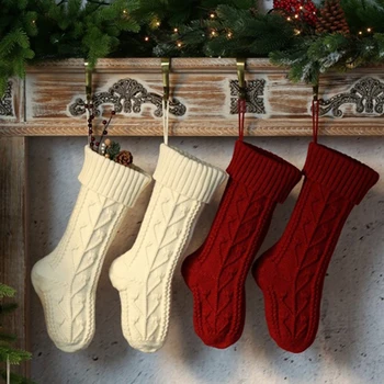 A9LB 2 упаковки рождественских носков с украшением, вязаные чулки из лося, Носок, Подарочный пакет с конфетами, Подвесные украшения на Рождественскую елку