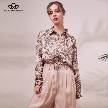 Bella philosophy осенняя женская модная леопардовая блузка, женская повседневная элегантная блузка с отложным воротником, женская элегантная блузка с длинным рукавом