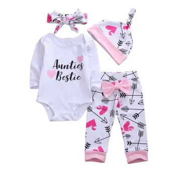 Citgeett Spring Aunties Bestie Одежда для новорожденных девочек, комплект одежды из 4 предметов, комплект одежды для маленьких девочек на день Святого Валентина