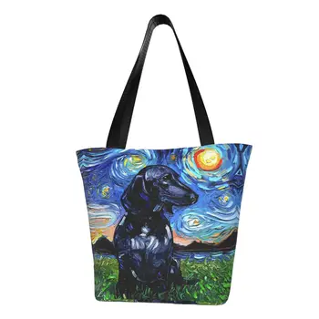 Dacshund Starry Night Бакалейная Лавка, сумки для покупок, Барсучья колбаса, Сосиска, Собака, холщовые сумки для покупок через плечо, сумка большой емкости.