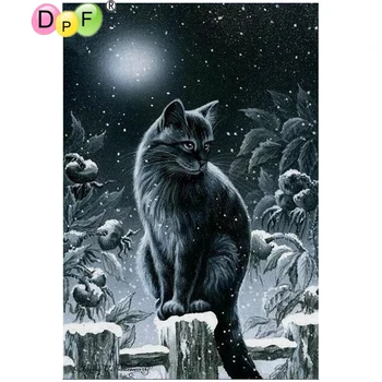 DPF алмазная вышивка Зимний черный кот алмазная живопись вышивка крестом рукоделие набор алмазной мозаики квадратный горный хрусталь домашний декор