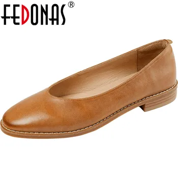 FEDONAS, женские туфли-лодочки из натуральной кожи высокого качества, базовые удобные офисные женские туфли на низком каблуке, женская весенне-летняя лаконичная