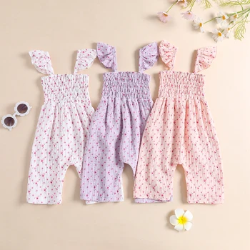 FOCUSNORM 0-24 м Летние милые комбинезоны для маленьких девочек, штаны, 3 цвета, ползунки с цветочным принтом и оборками, одежда с длинными рукавами