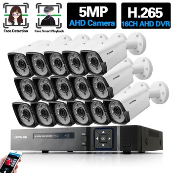 HD 5MP 16-канальный комплект видеорегистратора H.265 AHD CCTV Комплект системы безопасности 16-канальная наружная водонепроницаемая аналоговая камера Комплект видеонаблюдения