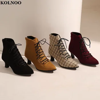 Kolnoo/ Новое поступление ручной работы, женские ботильоны на высоком каблуке с перекрещивающимися шнурками, платье-пинетки, Вечерняя модная обувь, Горячая распродажа