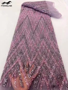 Madison-тяжелая разноцветная ткань с бисерными блестками, нигерийская ткань, Дубайская ткань, кружево с вышивкой, тюлевая свадебная ткань