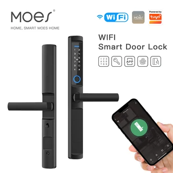 MOES Водонепроницаемый Tuya Wifi Smart с узкой боковой картой-паролем от отпечатка пальца Алюминиевый дверной замок для алюминиевой стеклянной двухтактной двери