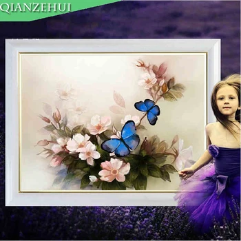 QIANZEHUI, бесплатная доставка Вышивка крестом цветок пиона гостиная ресторан спальня Вышивка синей бабочкой живопись Рукоделие
