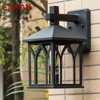 SAMAN Outdoor Black Light Светодиодные ретро настенные бра, классические водонепроницаемые лампы для украшения домашнего балкона