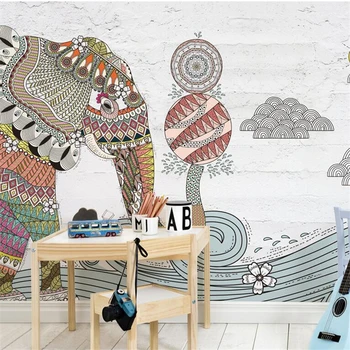wellyu Ручная роспись, пейзаж со слоном, фоновая стена, обои для детской комнаты, настенная роспись, большая настенная роспись на заказ, настенная роспись