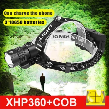 XHP360 Мощный светодиодный налобный фонарь USB Перезаряжаемый Головной фонарик высокой мощности Светодиодный налобный фонарь 18650 XHP90 Налобный фонарь для рыбалки