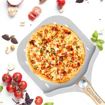 Алюминиевая металлическая лопатка для пиццы, 12x14 дюймов, лопатка для пиццы для духовки со складной деревянной ручкой, принадлежности для духовки для пиццы и инструменты для пиццы