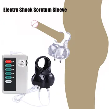БДСМ Поражение электрическим током, яички, сжимающий рукав, фиксатор пениса, кольцо задержки, электростимуляция, клетка для члена, мужская гей-мастурбация, секс-инструменты