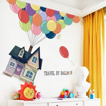 Большой креативный дом, путешествие на воздушном шаре, наклейка на стену для детской комнаты, обои, наклейки на стены детской спальни, Фрески, подарок 2023 года