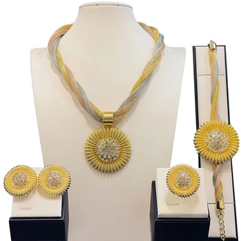 Большой кулон из Дубая, ожерелье, браслет, серьги, кольцо, Ювелирный набор из 4 украшений DD10067