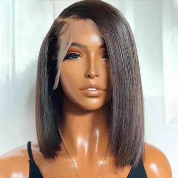 Бразильский парик из натуральных волос с прямыми волосами, короткий боб, черные женщины, фронтальный парик из натуральных волос, парик из натуральных волос 180% плотности, прямые Человеческие парики