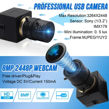 Веб-камера ELP 8MP 3264X2448 IMX179 Сенсор USB Веб-камера 5-50 мм с Переменным Фокусным расстоянием CS Mount объектив Промышленная Камера Видеонаблюдения USB