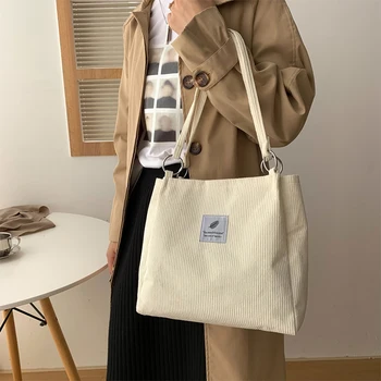 Вельветовая сумка Женская через плечо, женские сумки в стиле ретро для девочек, большая сумка для покупок, многоразовая складная Эко-сумка для хранения продуктов, сумка для покупок
