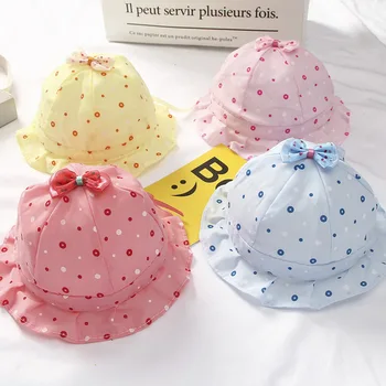 Весенне-летняя солнцезащитная шапочка для маленькой девочки с милым принтом в горошек, детская шапочка-ведерко, милая принцесса с бантом, шапочки-бини для новорожденных Gorras