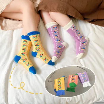 Весенне-осенние Носки для девочек, Новые Модные хлопчатобумажные носки с цветочным рисунком, Повседневные Длинные носки с красивым цветочным рисунком, Детские носки для девочек 1-8 лет