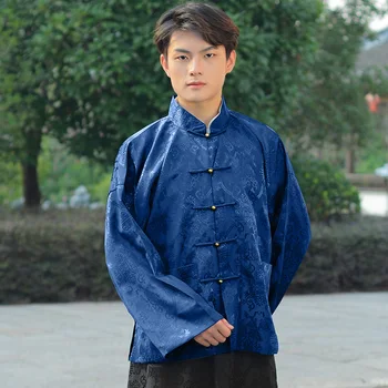Винтажная мужская одежда Hanfu с цветочным принтом, традиционное китайское мужское сценическое шоу, верхнее пальто Tang, весенне-осенние мужские костюмы для выступлений