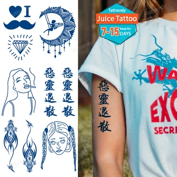 Водонепроницаемая временная татуировка, маленькая простая линия, китайская буква, татуировка сока, палец на руке, запястье, поддельная татуировка для женщин, мужчин