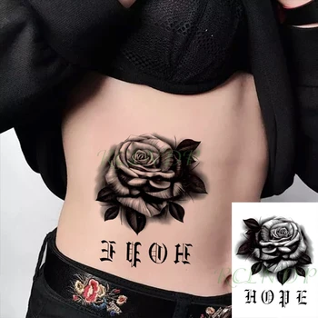 Водонепроницаемые временные татуировки, черная роза, буква 