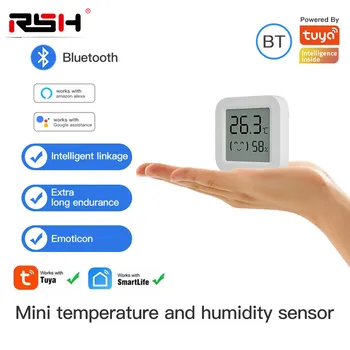 Датчик температуры и влажности Tuya, мини-ЖК-цифровой дисплей, совместимый с приложением Bluetooth, дистанционное управление, термометр-гигрометр