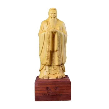 Деревянная винтажная фигурка Конфуция, статуя современного искусства, гравировка, литературные украшения для домашнего кабинета, подарочная коллекция 15-21 см