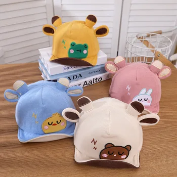 Детская бейсболка с милым животным принтом для мальчиков и девочек, мультяшная 3D шляпа от солнца с ушками, осень-зима, кепка для малышей, 6-18 м