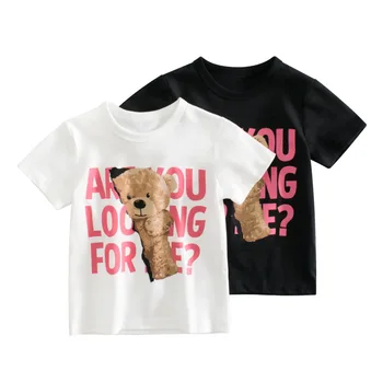 Детская одежда от 1 до 8 лет, Летние футболки с короткими рукавами с героями мультфильмов для маленьких девочек, детская футболка с кроликом, детская одежда с милым мишкой