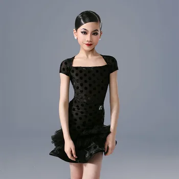 Детское платье для латиноамериканских танцев в горошек Lotus Design с коротким рукавом для девочек, конкурсный костюм для бальных танцев NY06 0398