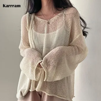 Джемперы Karrram Lazy Style с длинными рукавами, топы, открытая Сексуальная женская мода, повседневная уличная одежда, Шикарные Женские свитера, Пуловеры