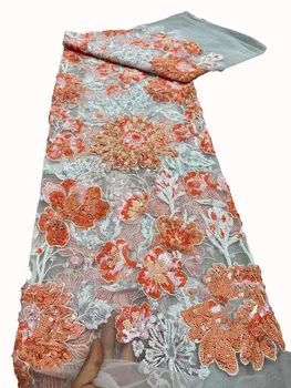 Европейский и американский крупный цветок, вышивка крупными блестками, модная высококачественная женская одежда, ткань для платья 5 ярдов